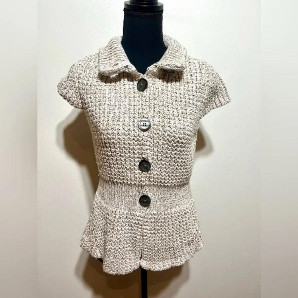 Kenneth Cole Cottagecore Cap‎ Sleeve Cardigan Cotton Blend in Oatmeal Sz Small